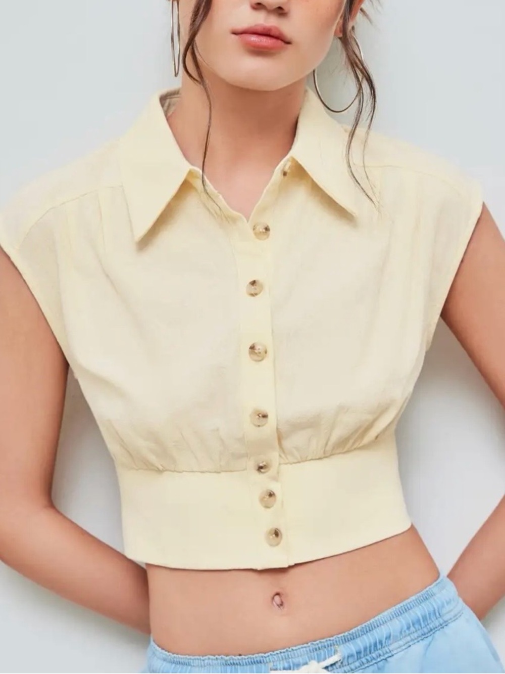Cider Cream Sleeveless Button-Front Cropped Top Size XS
